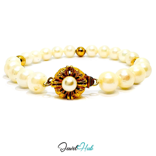 Natural Pearl Bracelet | 925 Silver & Gold-Plated Beads | 17cm Clasp Style | Pendant for Presence JH