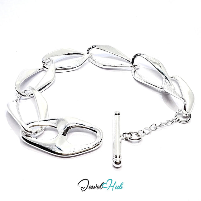 Bold Chain Link Silver Bracelet | Sculptural Toggle Clasp Style CT