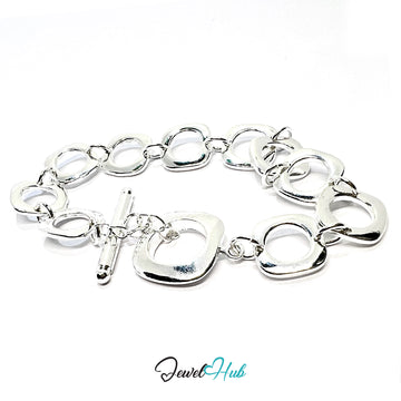 Chunky Silver Chain Bracelet | Sculptural Toggle Clasp Style