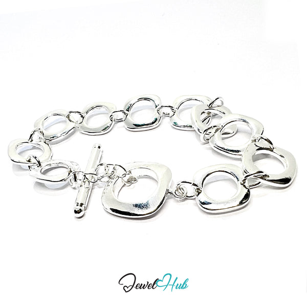 Chunky Silver Chain Bracelet | Sculptural Toggle Clasp Style