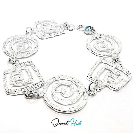 925 Sterling Silver Spiral Link Bracelet – Geometric Chain with Artistic Cutout Detail