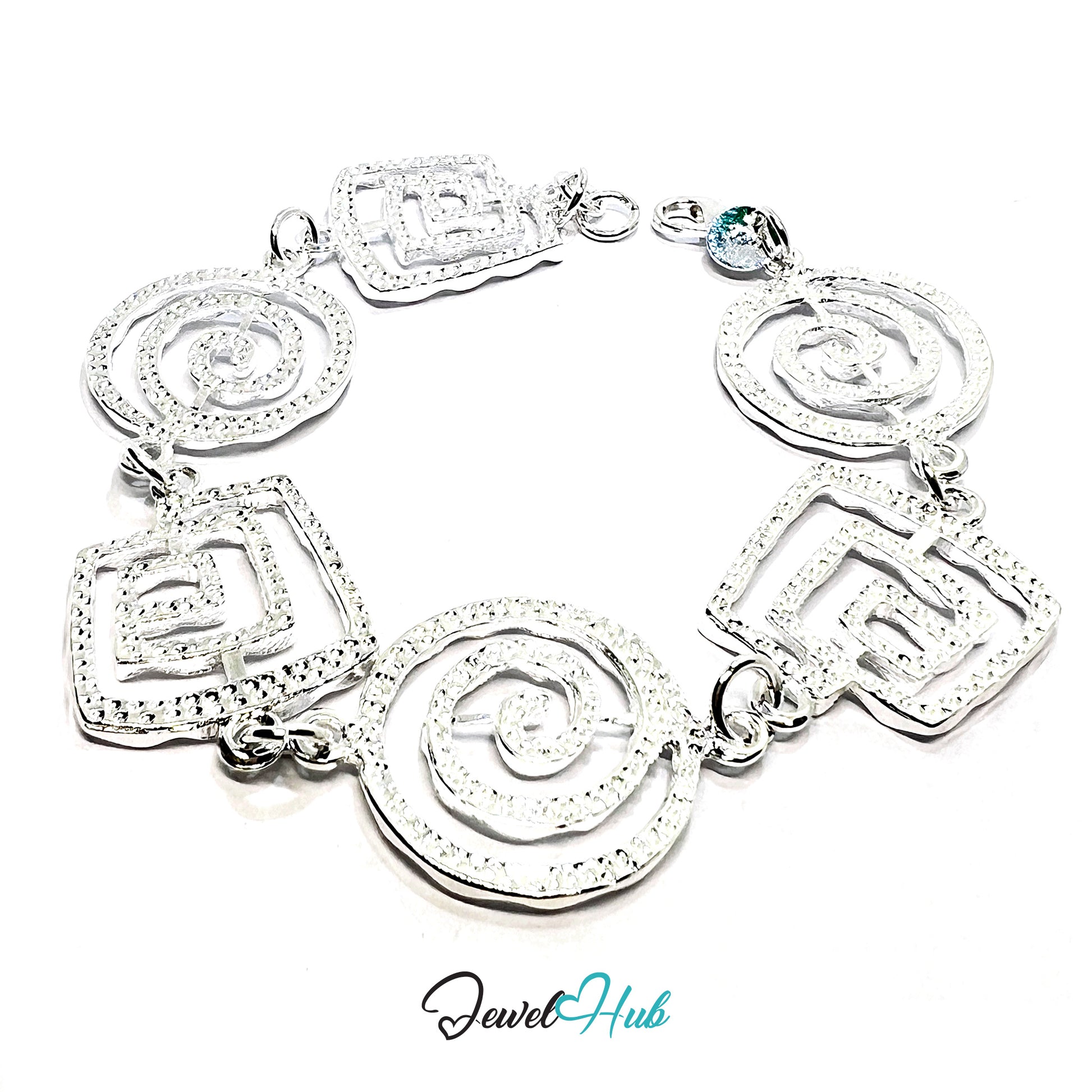 925 Sterling Silver Spiral Link Bracelet – Geometric Chain with Artistic Cutout Detail - JewelHub.co.uk