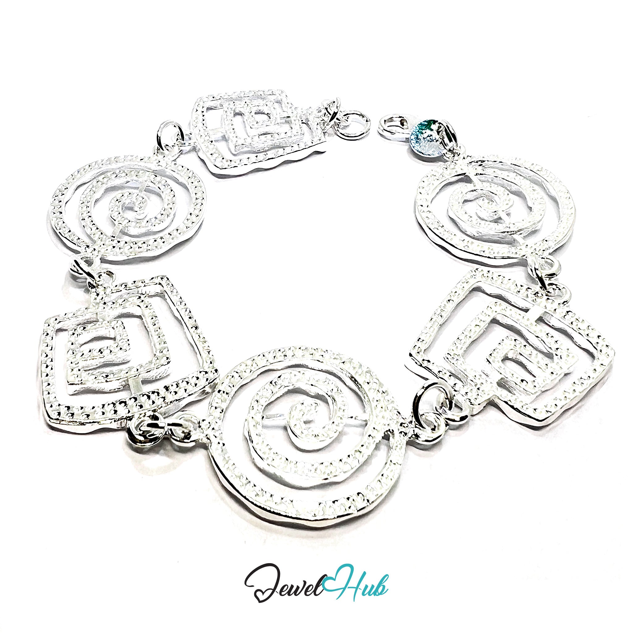 925 Sterling Silver Spiral Link Bracelet – Geometric Chain with Artistic Cutout Detail - JewelHub.co.uk