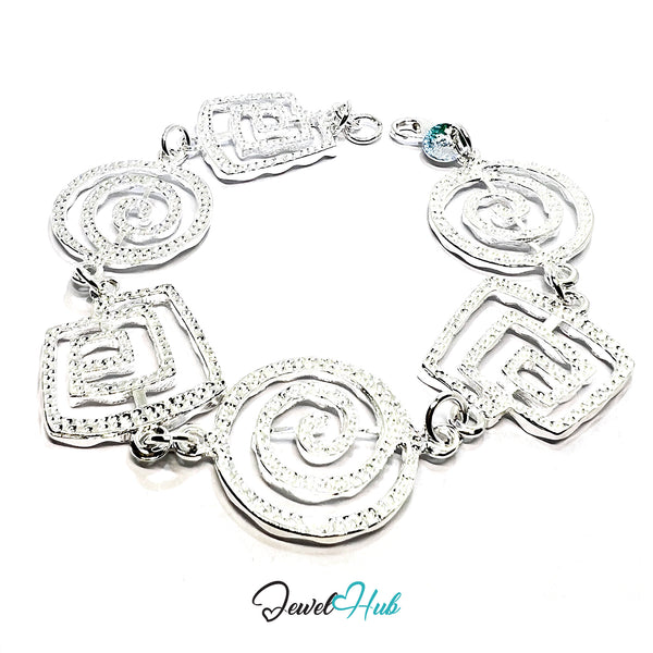 925 Sterling Silver Spiral Link Bracelet – Geometric Chain with Artistic Cutout Detail - JewelHub.co.uk