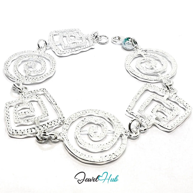 925 Sterling Silver Spiral Link Bracelet – Geometric Chain with Artistic Cutout Detail