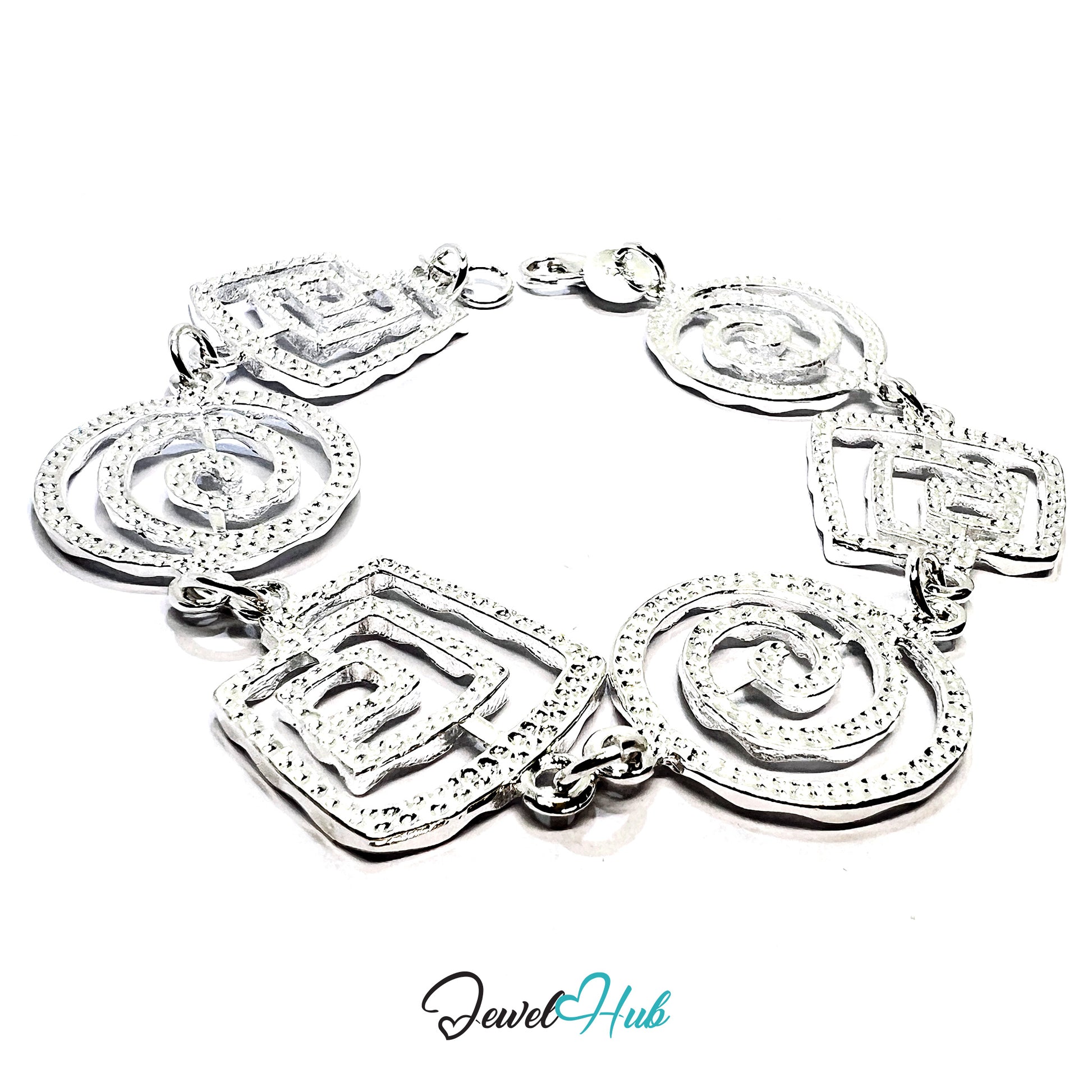 925 Sterling Silver Spiral Link Bracelet – Geometric Chain with Artistic Cutout Detail - JewelHub.co.uk