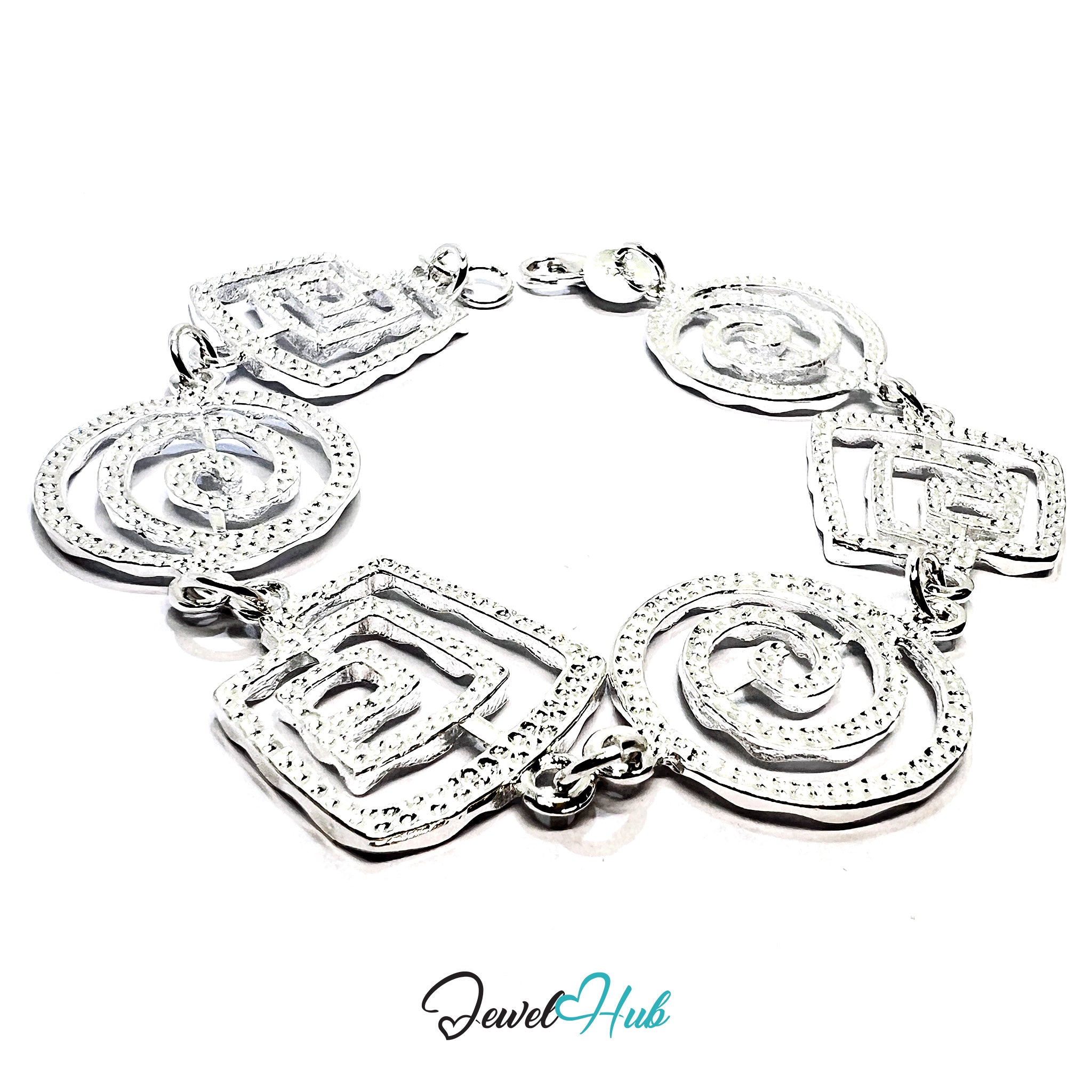 925 Sterling Silver Spiral Link Bracelet – Geometric Chain with Artistic Cutout Detail - JewelHub.co.uk
