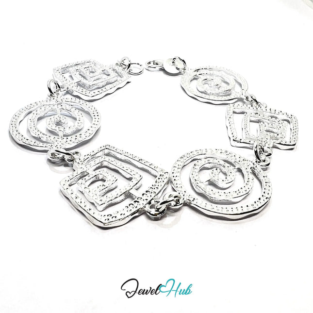 925 Sterling Silver Spiral Link Bracelet – Geometric Chain with Artistic Cutout Detail