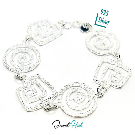 925 Sterling Silver Spiral Link Bracelet – Geometric Chain with Artistic Cutout Detail