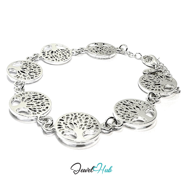 925 Sterling Silver Tree of Life Bracelet – Symbolic Charm Chain with Adjustable Clasp