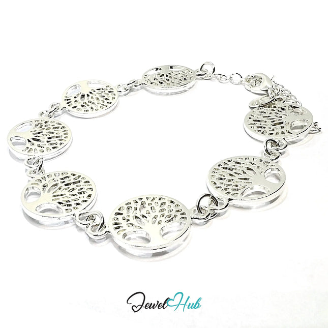 925 Sterling Silver Tree of Life Bracelet – Symbolic Charm Chain with Adjustable Clasp
