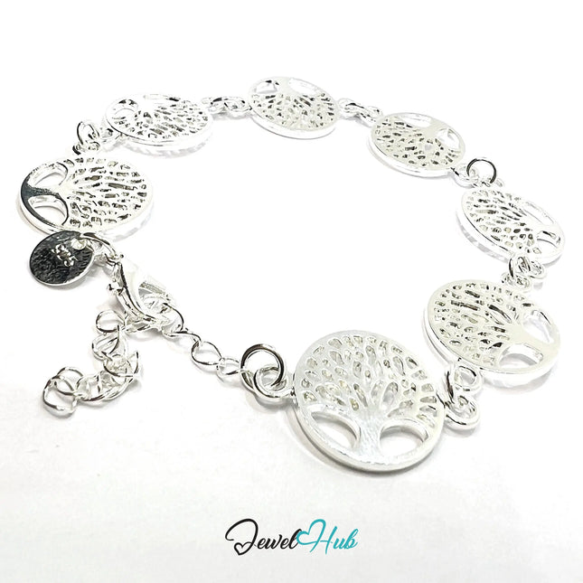 925 Sterling Silver Tree of Life Bracelet – Symbolic Charm Chain with Adjustable Clasp