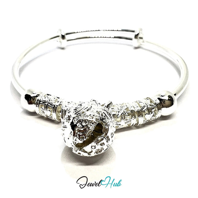 925 Sterling Silver Jingle Bead Bangle – Ornate Adjustable Bracelet with Sound Charm