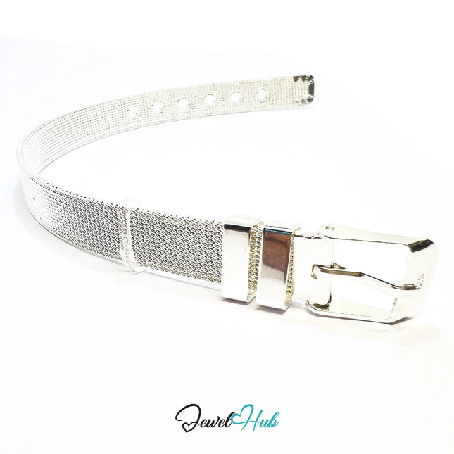 925 Sterling Silver Mesh Bracelet – Adjustable Buckle Strap with Polished Finish