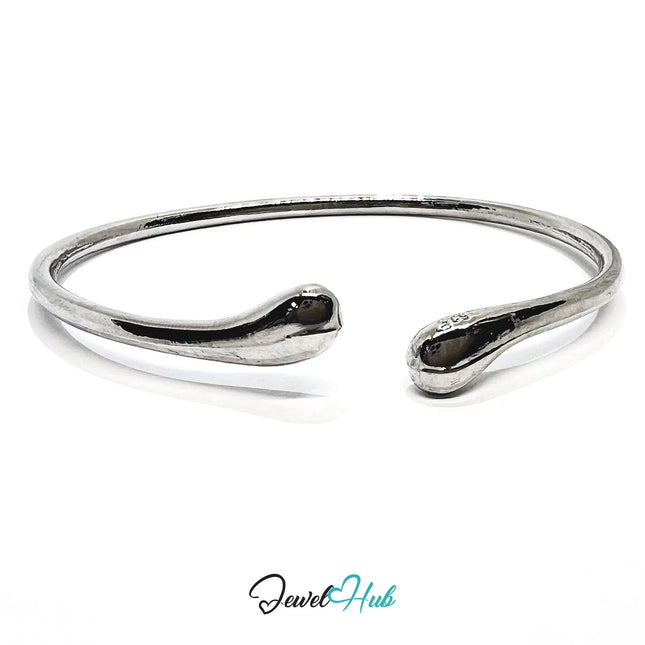 925 Sterling Silver Teardrop Cuff – Polished Minimalist Bracelet with Sculptural Ends