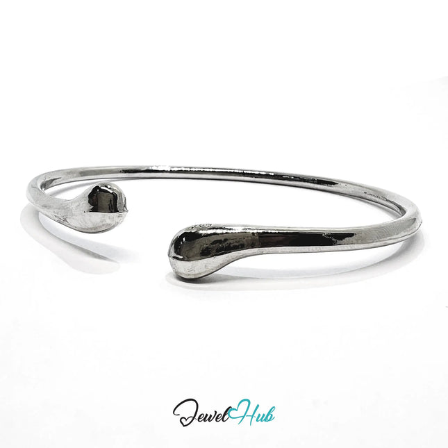 925 Sterling Silver Teardrop Cuff – Polished Minimalist Bracelet with Sculptural Ends