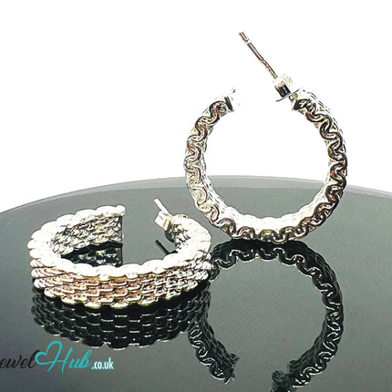 Orbit Textura – 925 Sterling Silver Textured Hoop Earrings (10.22g/pair) CT