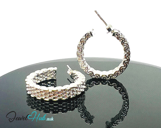 Orbit Textura – 925 Sterling Silver Textured Hoop Earrings (10.22g/pair)