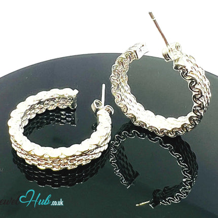 Orbit Textura – 925 Sterling Silver Textured Hoop Earrings (10.22g/pair) CT