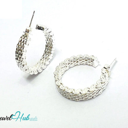 Orbit Textura – 925 Sterling Silver Textured Hoop Earrings (10.22g/pair) CT