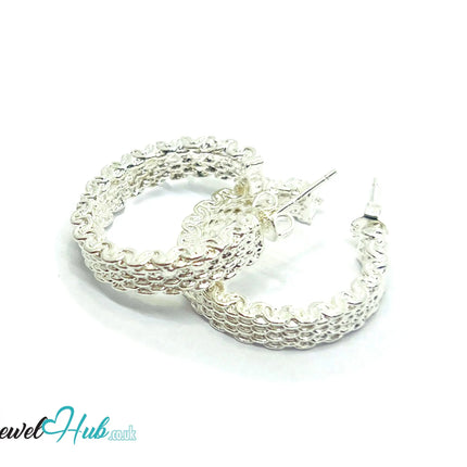 Orbit Textura – 925 Sterling Silver Textured Hoop Earrings (10.22g/pair) CT