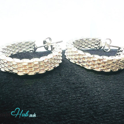 Orbit Textura – 925 Sterling Silver Textured Hoop Earrings (10.22g/pair) CT