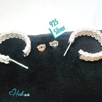 Orbit Textura – 925 Sterling Silver Textured Hoop Earrings (10.22g/pair) CT