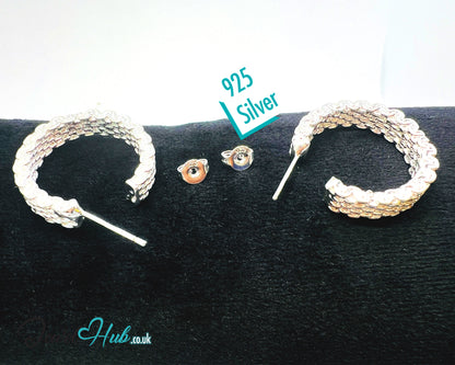 Orbit Textura – 925 Sterling Silver Textured Hoop Earrings (10.22g/pair)