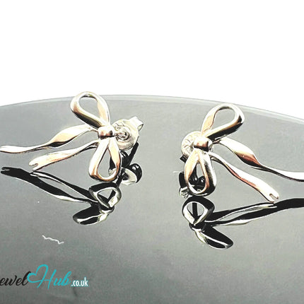 Petite Ribbon – 925 Sterling Silver Sculptural Bow Earrings (Lightweight · Extended Silhouette) CT
