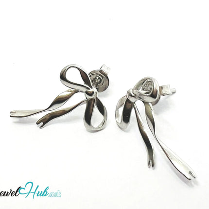 Petite Ribbon – 925 Sterling Silver Sculptural Bow Earrings (Lightweight · Extended Silhouette) CT
