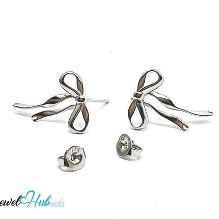 Petite Ribbon – 925 Sterling Silver Sculptural Bow Earrings (Lightweight · Extended Silhouette) CT