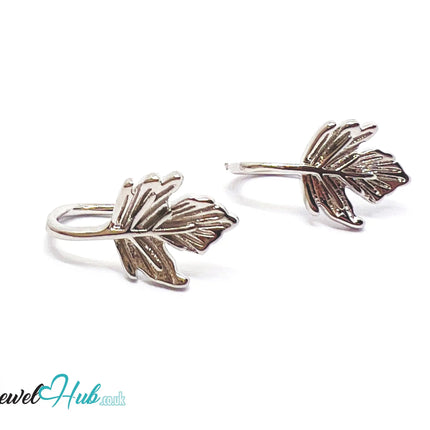 Verdant Whisper – 925 Sterling Silver Leaf Stud Earrings (1.02g) CT