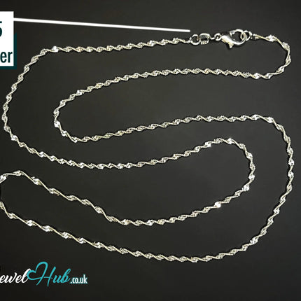 925 Sterling Silver Rope Chain Necklace - 1.5mm | Twisted Minimalist Design (fully hallmarked) CT