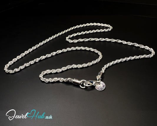 🪙 925 Sterling Silver Rope Chain Necklace – 2mm | Hallmarked Elegance