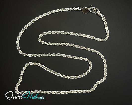 🪙 925 Sterling Silver Rope Chain Necklace – 2mm | Hallmarked Elegance