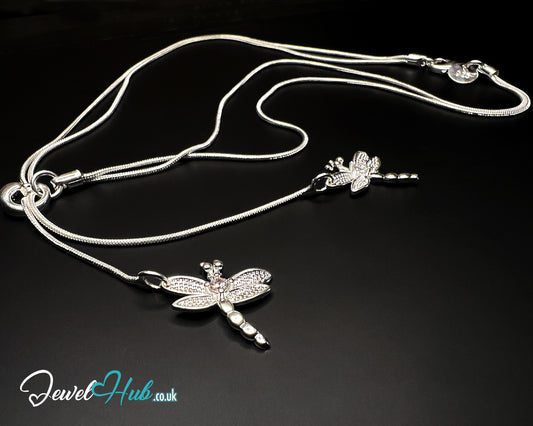 🐉 TwinFlight – 925 Sterling Silver Dragonfly Layered Necklace | Snake Chain Design