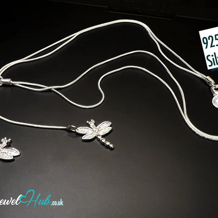 925 Sterling Silver TwinFlight Dragonfly Layered Necklace | Snake Chain Design CT