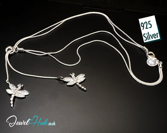 🐉 TwinFlight – 925 Sterling Silver Dragonfly Layered Necklace | Snake Chain Design