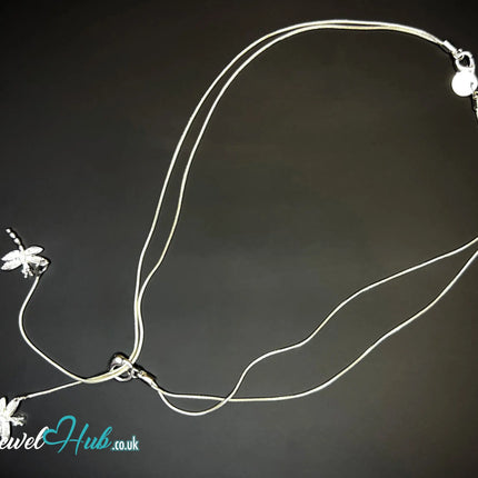 925 Sterling Silver TwinFlight Dragonfly Layered Necklace | Snake Chain Design CT