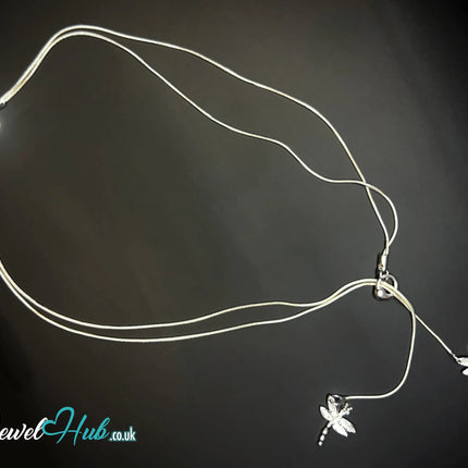 925 Sterling Silver TwinFlight Dragonfly Layered Necklace | Snake Chain Design CT
