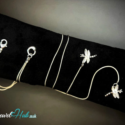 925 Sterling Silver TwinFlight Dragonfly Layered Necklace | Snake Chain Design CT