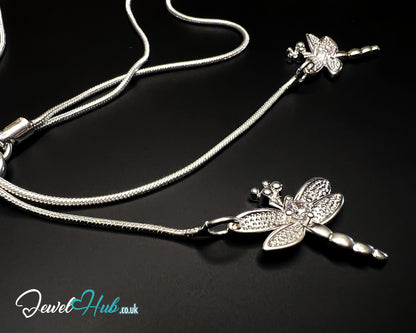 🐉 TwinFlight – 925 Sterling Silver Dragonfly Layered Necklace | Snake Chain Design