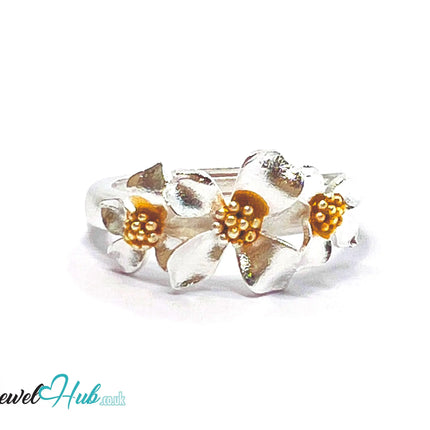 925 Sterling Silver Floral Golden Bloom Ring | 2.81g | Adjustable (N-P) | Golden Centres CT