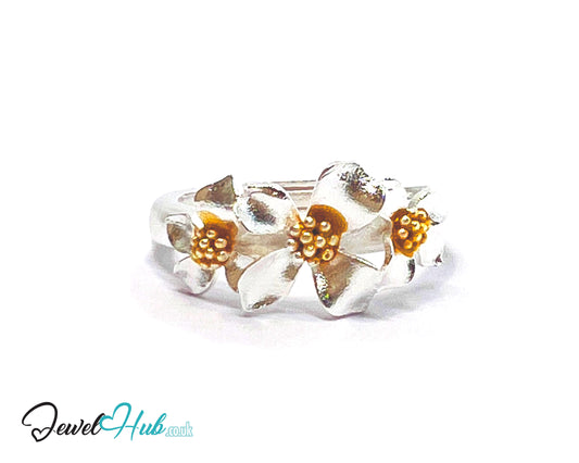 925 Sterling Silver Floral Golden Bloom Ring | 2.81g | Adjustable (N-P) | Golden Centres