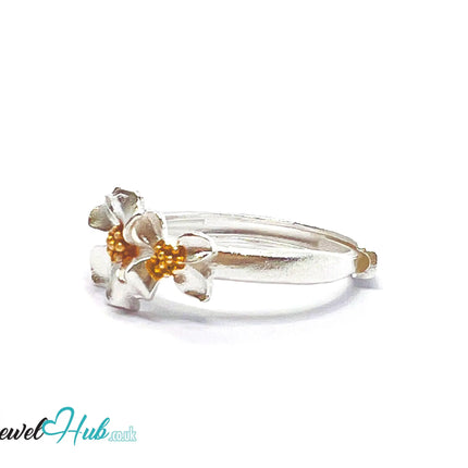 925 Sterling Silver Floral Golden Bloom Ring | 2.81g | Adjustable (N-P) | Golden Centres CT