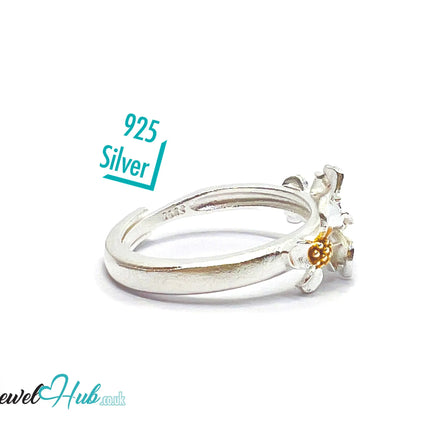 925 Sterling Silver Floral Golden Bloom Ring | 2.81g | Adjustable (N-P) | Golden Centres CT