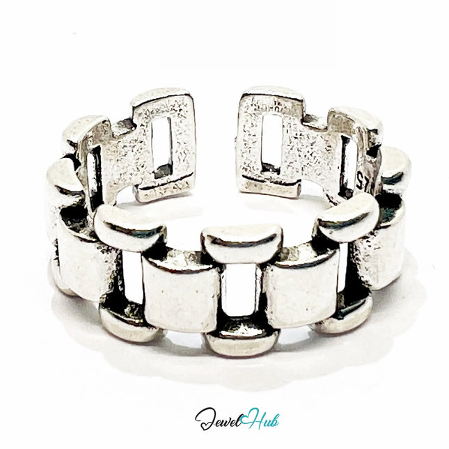 925 Silver Ring (Hallmarked) Chain-Link - Everyday Luxury | 4.08g | Adjustable UK N-O-P CA