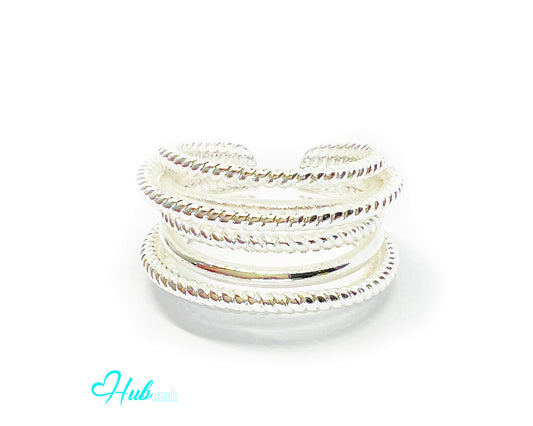 925 Silver Ring (Hallmarked) Twisted Rope – Minimalist Luxury | Adjustable (O-Q)