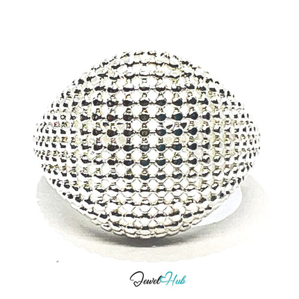 Silver Ring Hallmark 925 - Lightweight Texture & Beaded | 3.83g | Adjustable UK N-O-P CA