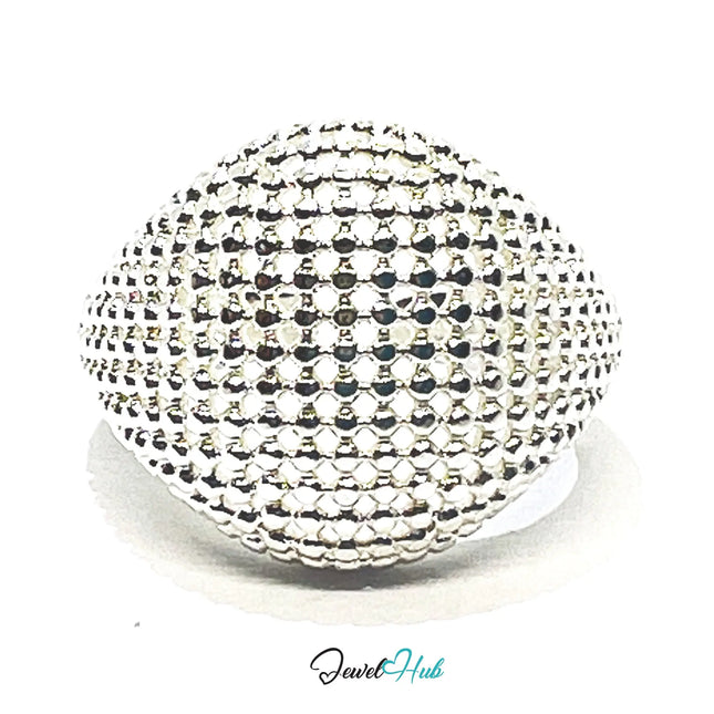 Silver Ring Hallmark 925 - Lightweight Texture & Beaded | 3.83g | Adjustable UK N-O-P CA